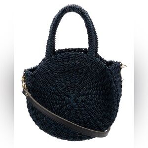 Clare V. Raffia Trim Handle Bag - Navy
